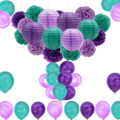 Artificial Paper Flower Pompoms Decor Birthday Latex Balloons Decoration Mermaid Party Baby Shower Boy Girl Favors