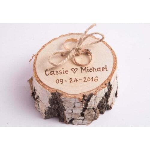 Custom Name Handmade Rustic Wooden Ring Bearer Pillows Anniversary Engagement Decoration Wedding Ring Box for Lover Gifts