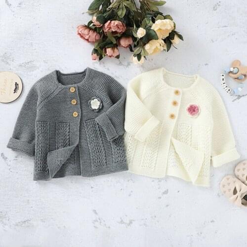 Children Kids Sweater Autumn Winter Outerwear Baby Girl Flowers Hollow Design Cardigan Casual Coat Clothes