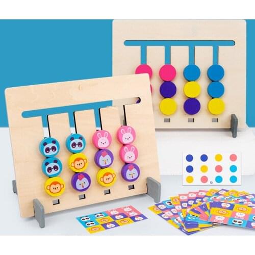 Double-Sided Wooden Four-Color Animal Fruit Logic Game Montessori Enlightenment Toys Kids Educational Toys For Children Gifts
