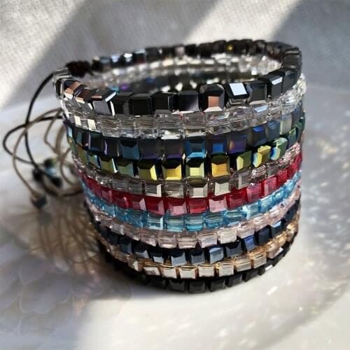 Ethnic Style Square Glass Beaded Bracelets Woven Couple Crystal String Bracelet Charm Wholesale Boho Jewer Handmad On Sale
