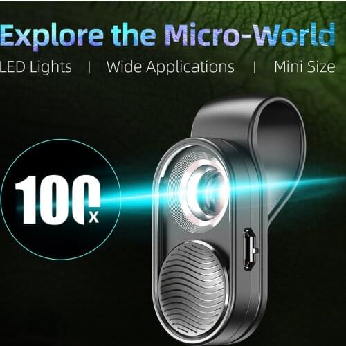 APEXEL APL-MS001 Mini Portable Smartphone Microscope 100X Magnification Built-in LED Light with Universal Clip