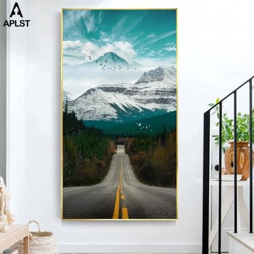 Flying Birds Forest Canvas Prints & Poster Nordic Landscape Snowy Mountain Road Painting Picture Printing Wall Art Home Decor