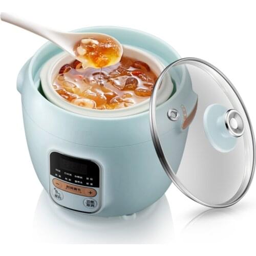 Household Electric Mini Slow Cooker 200W Mechanical Timer Stewing Soup Porridge Pot Ceramic Linner Food Cooking Maker