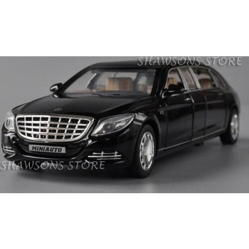 1:32 Scale Diecast Car Model Toys Maybach S650 Luxury Stretch Limousine Pull Back Replica With Sound & Light