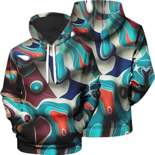 Mens Clothing Personality Creative Male Geometric Spiral Print Hooded Fashion Casual 3D Pattern