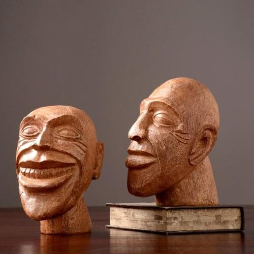 NEW NORDIC HOME DECORATION ORNAMENTS RETRO IMITATION WOOD CHARACTER HEAD ORNAMENTS SOFT DECORATION RESIN CRAFTS