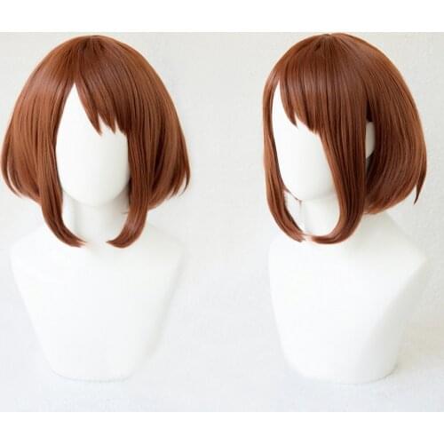 My Hero Academia Boku no Hiro Akademia Uraraka Ochako Cosplay Short Brown Bobo Heat Resistant Cosplay Costume Wig with Wig Cap
