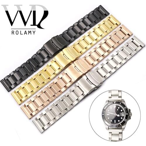 Rolamy 18 20 22 24mm Silver Gold Black Watch Band For Seiko Tag Heuer Omega Montblanc Panerai Daytona Submariner Tissot