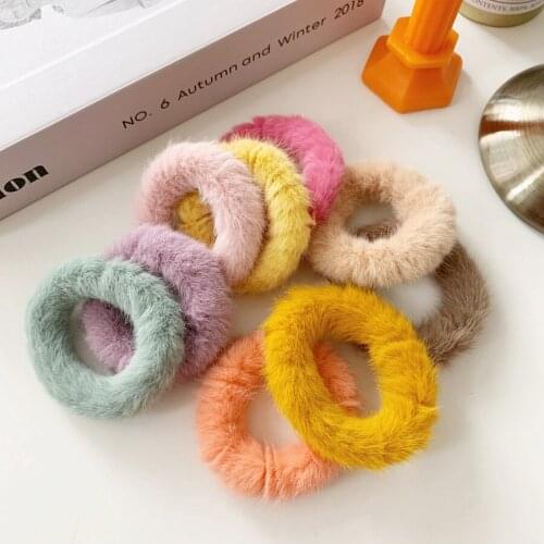 Women solid color artifical wool Elastic rubber hair bands Tie Head rope Accessories Girls Scrunchies holder ponytail Headdress