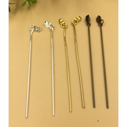 SEA MEW 100 PCS 70*1mm Metal Copper 4 Colors Plated 9 Word Needles Connector Pins With Earplugs DIY Earrings Accessories