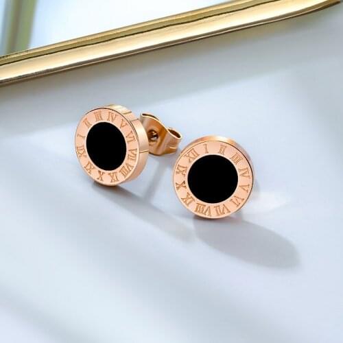 ZWC Korean Round Crystal Stud Earrings For Women Man Stainless Steel Roman Numeral Small Earrings Lady 2020 Fashion Jewelry