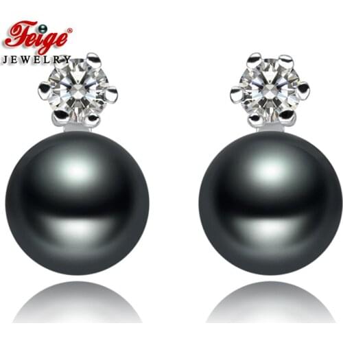 Classic 925 Silver Black Freshwater Pearl Stud Earrings for Women Pearl Jewelry Retro Earrings Dropshipping FEIGE