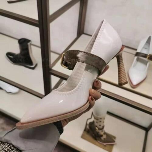 2021 Leather Pointed Toe Pumps Fashion High quality Hot Sale Women Shoes Zapatos De Mujer Woman Thin Heels Buckle Strap Shoes