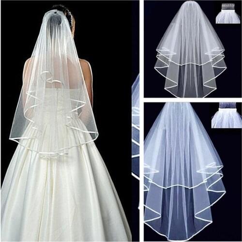 Simple Short Tulle Wedding Veils Two Layer with Comb White Ivory Bridal Veil for Bride for Marriage Princess Wedding Accessories