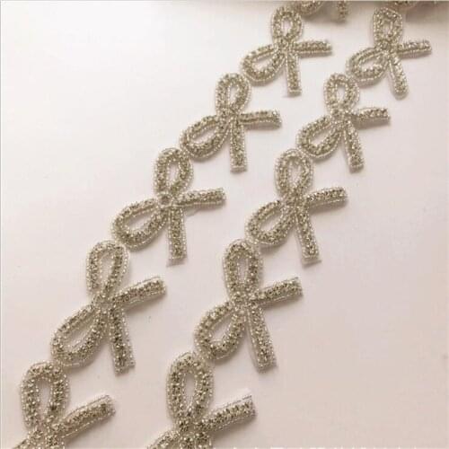 1 yard hotfix rhinestone beaded bow trim wedding dress waistband decoration