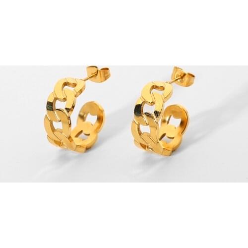 Punk Style Smooth Stainless Steel Chain CC Shape Hoop Earrings For Women 18K Gold Plated Circle Earrings Jewelry Gifts