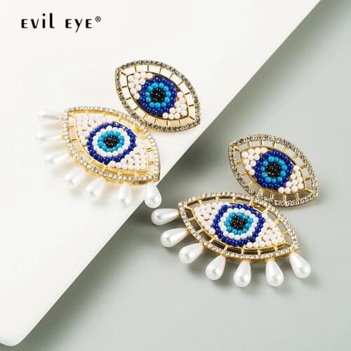 EVIL EYE Pearl Turkish Evil Eye Drop Earrings Alloy Gold Color Beads Small Dangle Earrings for Women Girls Fashion Jewelry LE628