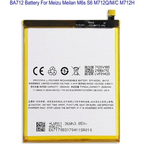 1x 3000mAh Replacement Battery BA712 For MEIZU M6s Meilan S6 Mblu S6 M712Q/M/C M712H Batteries