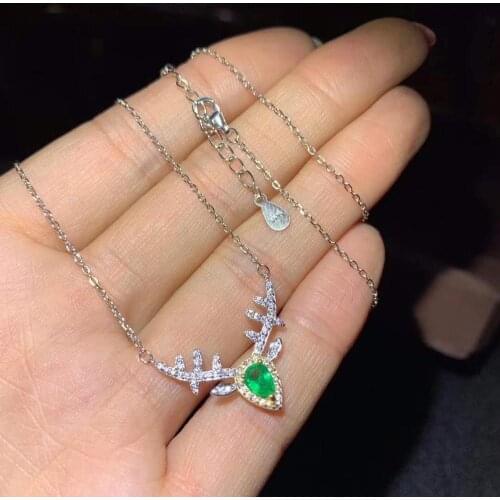 100% Natural And Real Emerald Pandant Solid S925 Sterling Silver Emerald necklace For Women Colour Gem Stone Fine Jewelry
