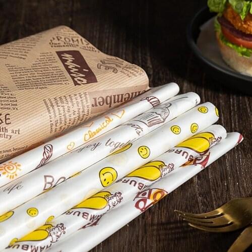 50PCS/Pack Wax Paper Waterproof Food Grease-proof Wrappers Bread Oil-paper Baking Wrapper Packing Bread Sandwich Wrapping Paper