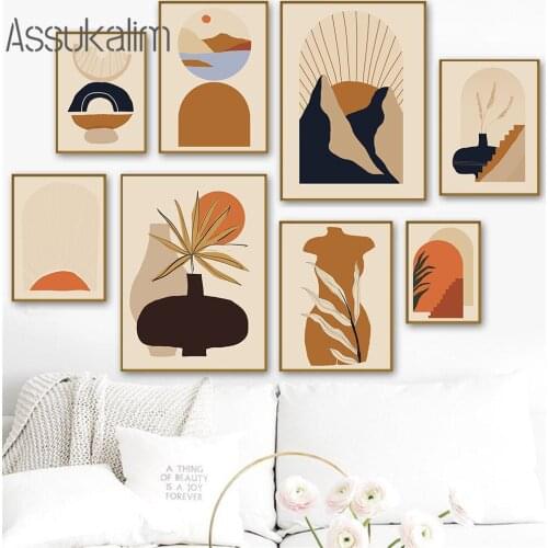 Abstract Landscape Wall Art Poster Sunshine Canvas Painting Vintage Vase Plant Print Boho Wall Pictures For Living Room Decor