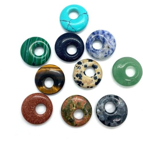 3 Pieces/bag of Natural Stone Donut Oblique Hole Loose Beads Lapis Lazuli Crystal DIY Handmade Jewelry Making Accessories 18 Mm