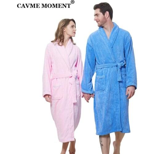 CAVME 2020 Spring Cotton Bathrobes Unisex Terry Kimono Long Robe Solid Color Hotel Spa Long Nightgown