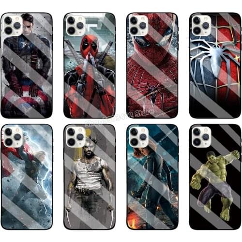 Marvel Phone Case Spider-Man Iron Man Captain Beauty for Apple 12 Pro XS Max XR 11 Pro Protective Case Fall-proof Glass Cover