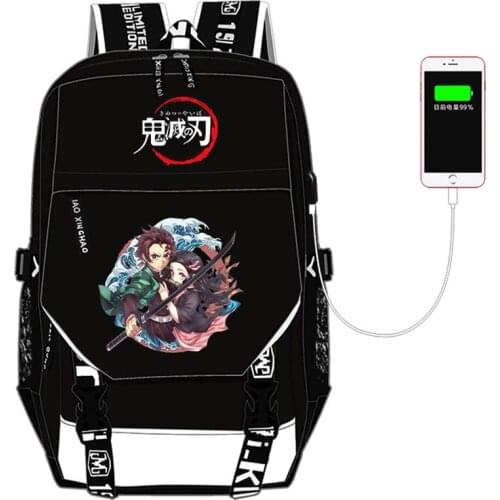 Demon Slayer: Kimetsu no Yaiba Women Backpack Anime Rucksack Canvas School Bags USB Charging Laptop Backpack Travel Bagpack