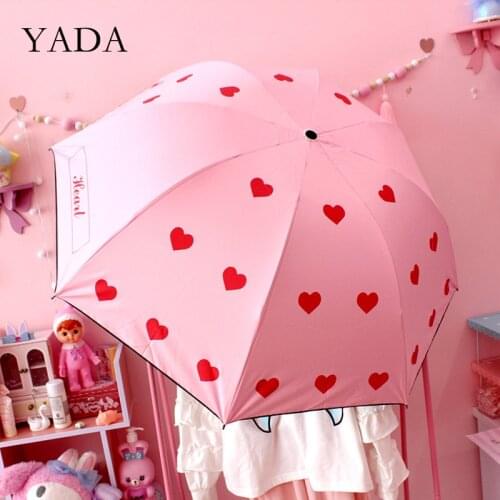 YADA Designer Pink Color Love Heart Pattern Umbrellas Windproof Folding Rainy Umbrellas For Women Parasol Cute Umbrella YS200084