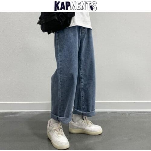 KAPMENTS Men Vintage Korean Streetwear Cargo Jeans 2021 Spring Mens Harajuku Fashions Wide Legs Pants Male Baggy Denim Joggers