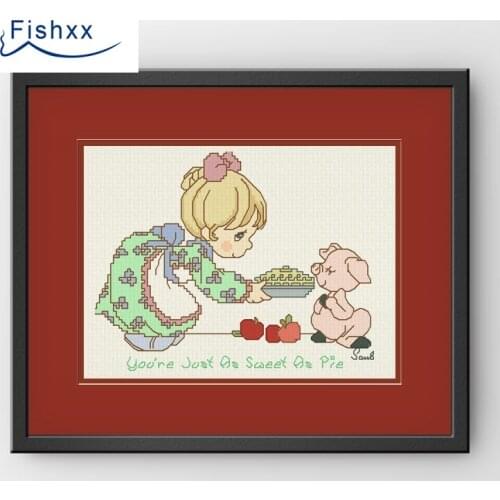 Fishxx Cross Stitch Kit H219 cute girl and pig pattern hand embroidery