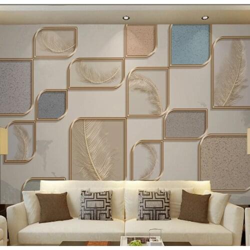 Custom Mural Geometric Puzzle Golden Feather Embossed Lines Wallpaper Living Room TV Backdrop Home Decor Wall Cloth 3D Fresco