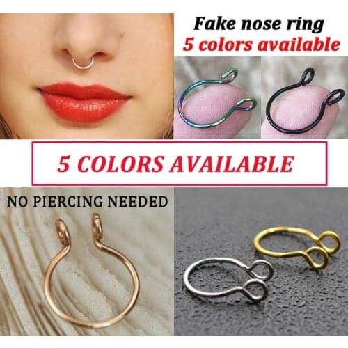G23 Surgical Steel Fake Nose Ring Gold Nose Rings Fake Septum Ring 20 Gauge Faux Nose Ring Fake Piercing Black Gold
