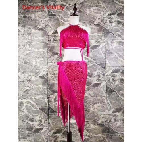 Oriental Dance Suit Women Sleeveless Fringe Top Dance Skirt for Adult Child Customized Belly Dance Competition Suit Stage Wear