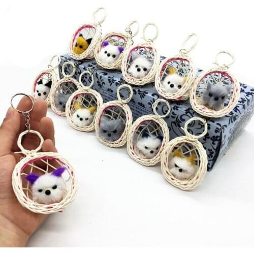 Fashion creative cute little bird cage simulation cat plush toy ladies bag decoration key chain men car key ring pendant