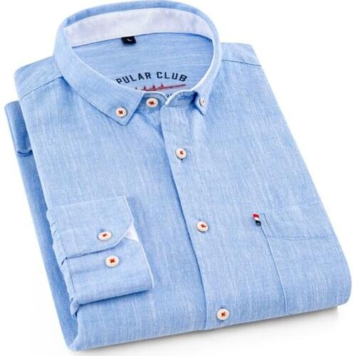 Aoliwen brand men Multicolor Mens Shirt Button down 80% Cotton Long Sleeve Shirt Comfortable High Street Style Pocket Top