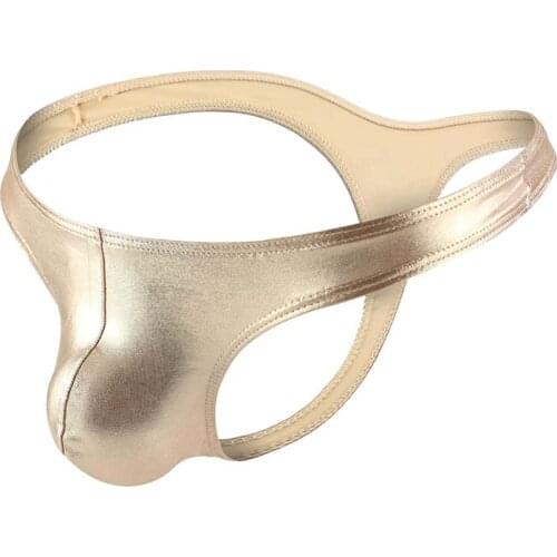 Gay Men Underwear Imitation Leather Mens Briefs Bikini G-string Thong Sexy Underwear Men Erotic Penis Mens Thongs String Homme