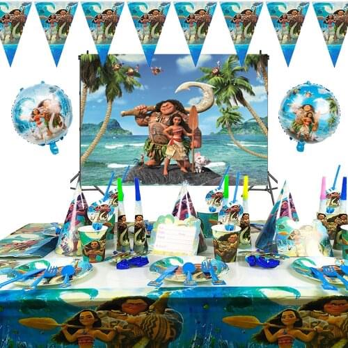 Disney Moana Maui Theme Birthday Decoration Party Supplies Set Tablecloth Paper Plate Napkin Flag Baby Shower Kids Toys