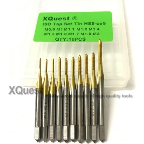 10pcs High Quality Tin Hss-co Right Hand Metric Screw tap set M0.9 M1 M1.1 M1.2 M1.4 M1.5 M1.6 M1.7 M1.8 M2 Machine Thread taps