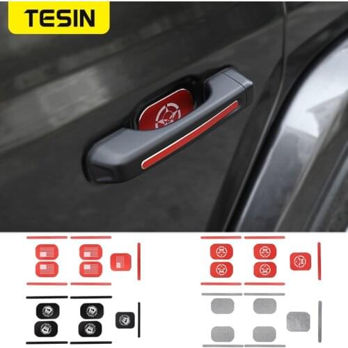 TESIN Aluminum Alloy Car Door Tail Door Handle Outer Door Bowl Stickers Exterior Accessories For Jeep Wrangler JL 2018+ 4 Door