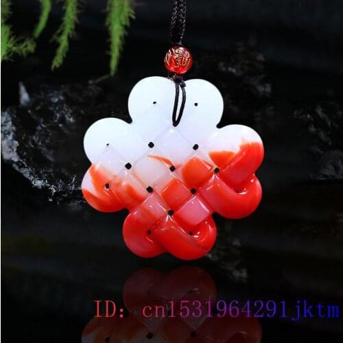 Jade Chinese knot Pendant Red White Jadeite Carved Necklace Fashion Double sided Charm Gifts Amulet Natural Jewelry Gemstone