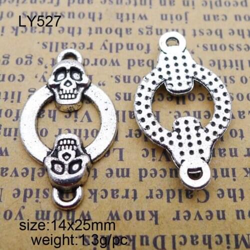 Newest 50 Pieces/Lot 13x15mm Antique Silver Plated Double Skull Alloy Charm For Jewelry Making
