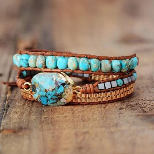 New Turquoise Hand Woven Multilayer Leather Bracelet Natural Stone Bracelet National Style Retro Sexy Goddess Bracelet
