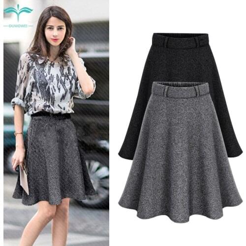 Oumowei Solid Casual Coarse Wool Skirt Women New Elastic High Waist Knee Length Skirt Plus Size A-Line Women Skirt 6XL