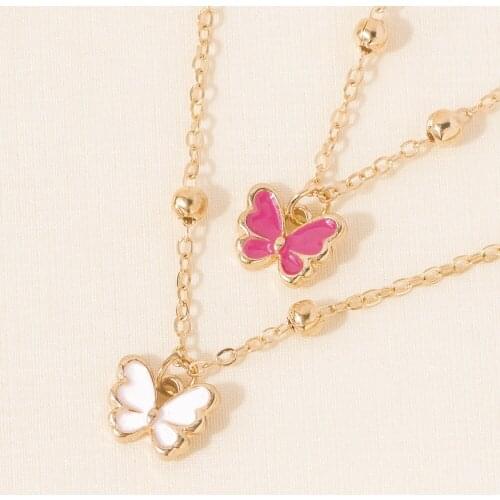 New Fashion Painting Butterfly Necklaces Gold Color Personality Punk Multilayer Alloy Necklace for Women Vintage Female Jewelry