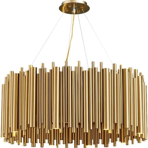 Modern Design Gold Aluminum Tube Light Ltalian Metal Texture Design Used In Living Room Bedroom Suspended Chandelier