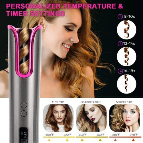Portable Cordless Automatic Hair Curling Iron Hair Curler USB Rechargeable for LCD Display Curly Machine Rotating Curling