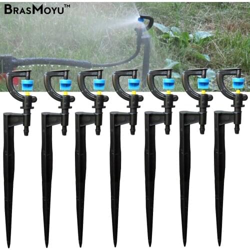 BRASMOYU 50PCS 24CM 180 Degrees Mist Nozzles on Stake Garden Irrigation Micro Drip Sprinklers Sprays Gardening Supplies Head